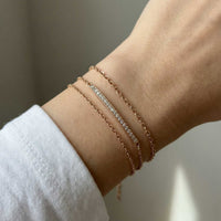 Thumbnail for Rose gold Crystal Bar Bracelet layered with two fine chains on the same wrist