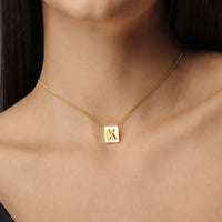 Thumbnail for Gold Necklace for a Woman - Rectangle Initial Necklace - Woman Necklace - Letter Necklace Necklace Gold / A Brother & Sisters