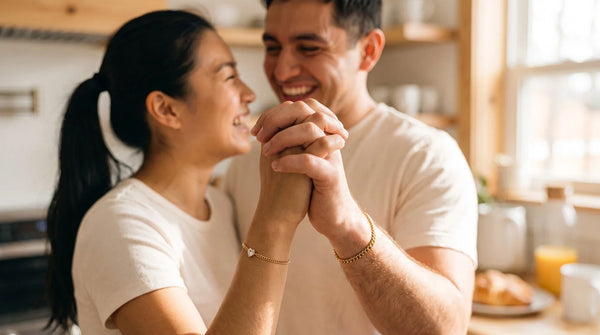 Matching Jewelry for Couples That Feels Like You: heart bond matching bracelet set worn, personalized jewelry in 304L stainless steel