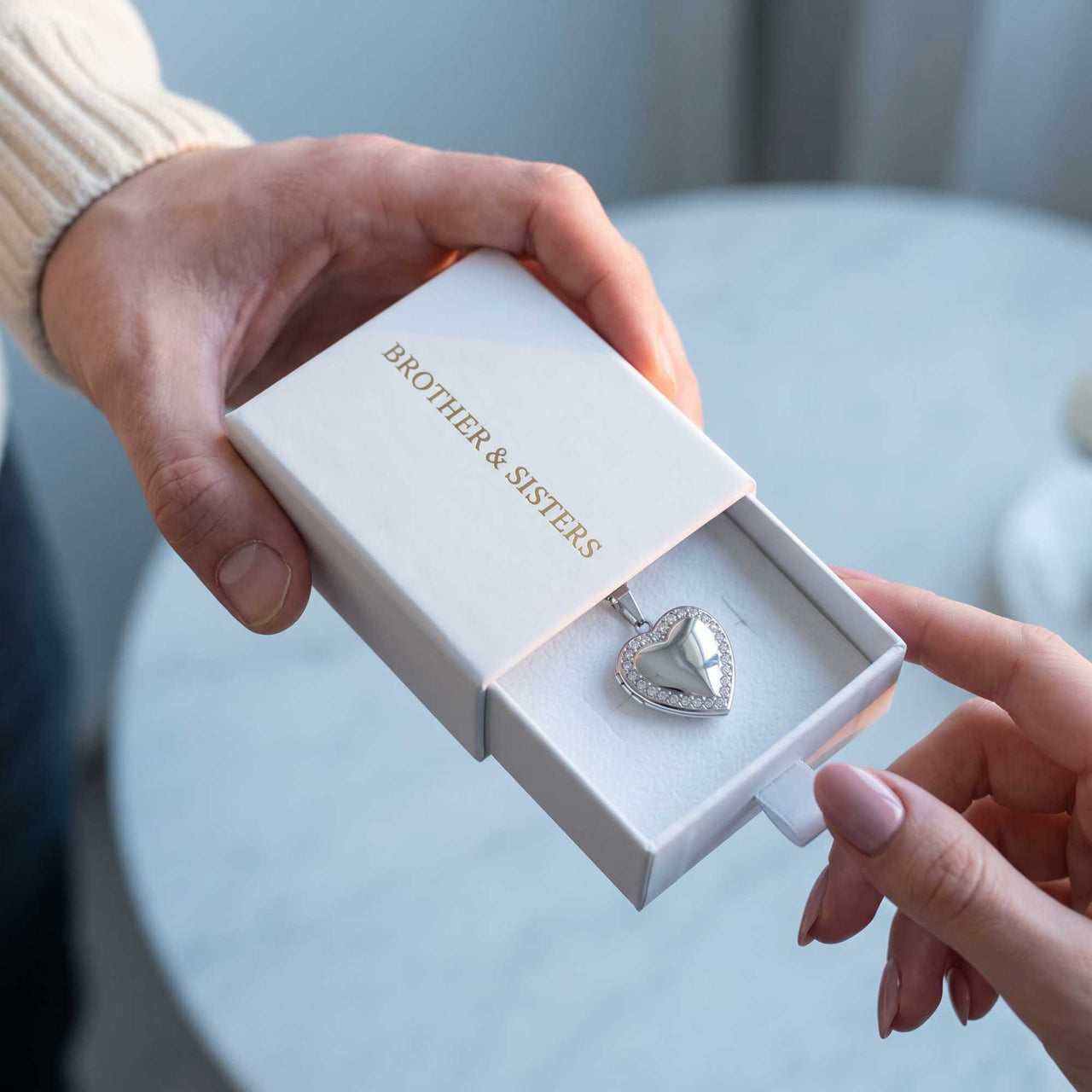 Crystal Heart Photo Locket Necklace