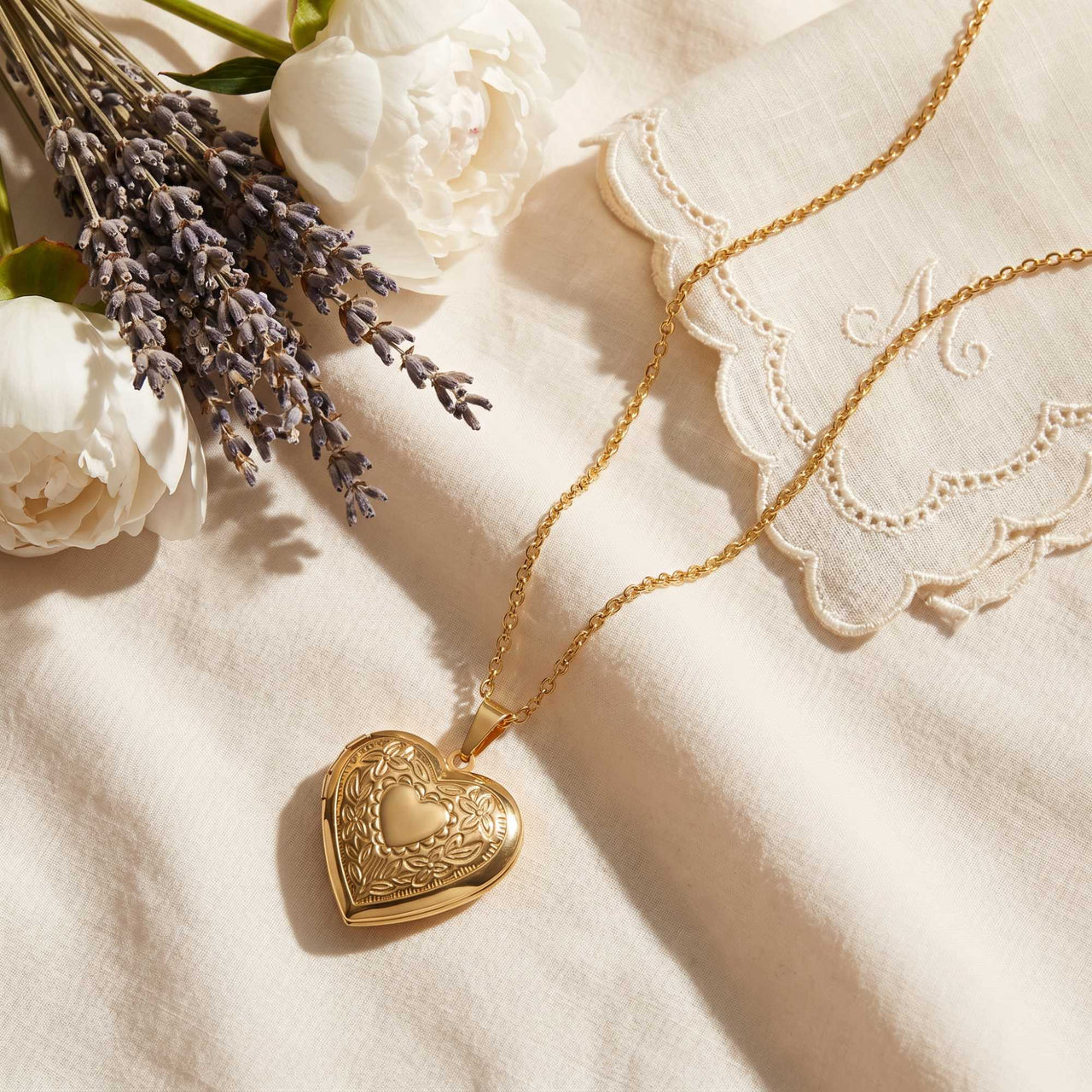 Floral Heart Photo Locket Necklace
