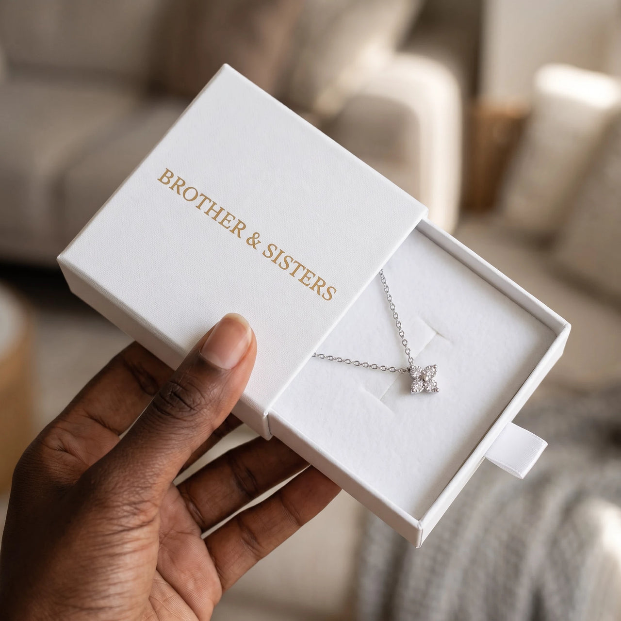 Crystal Flower Necklace by Brother & Sisters in silver gift box