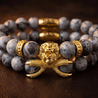 Thumbnail for Gold Lion & Grey Stones Set – macro detail of the lion head | Brother & Sisters | SKU: 21039839SET-gold-XS-14-15, 21039839SET-gold-S-16-17, 21039839SET-gold-M-18-19, 21039839SET-gold-L-20-21, 21039839SET-gold-XL-22-23