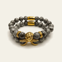 Thumbnail for Gold Lion & Grey Stones Set – studio packshot | Brother & Sisters | SKU: 21039839SET-gold-XS-14-15, 21039839SET-gold-S-16-17, 21039839SET-gold-M-18-19, 21039839SET-gold-L-20-21, 21039839SET-gold-XL-22-23