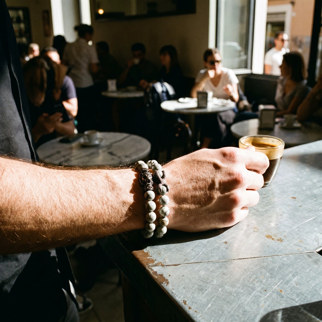 Black Lion & Grey Stones Set – worn while drinking an espresso | Brother & Sisters | SKU: 21039839SET-gun-black-XS-14-15, 21039839SET-gun-black-S-16-17, 21039839SET-gun-black-M-18-19, 21039839SET-gun-black-L-20-21, 21039839SET-gun-black-XL-22-23