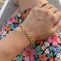 Thumbnail for The Double bracelet in gold worn, showing its real size | SKU: ledouble