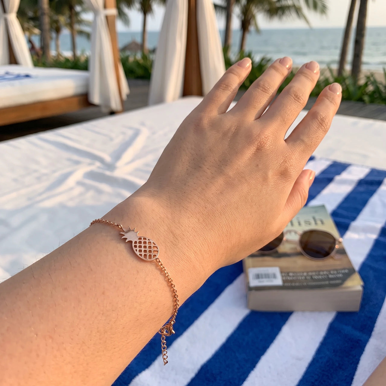 Pineapple bracelet — worn, real size, rose gold | SKU: 9178613-rose-gold