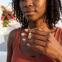 Thumbnail for Pineapple necklace — worn, everyday gesture, gold | SKU: 8050907-gold