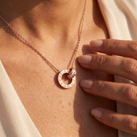 Thumbnail for Close-up of the rose gold necklace worn on the skin | SKU: 25535378-rose-gold