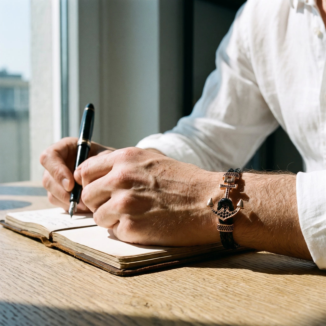 Rose Gold Anchor – writing with a fountain pen | Brother & Sisters | SKU: 3621358-rose-gold-XS-14-15, 3621358-rose-gold-S-16-17, 3621358-rose-gold-M-18-19, 3621358-rose-gold-L-20-21, 3621358-rose-gold-XL-22-23