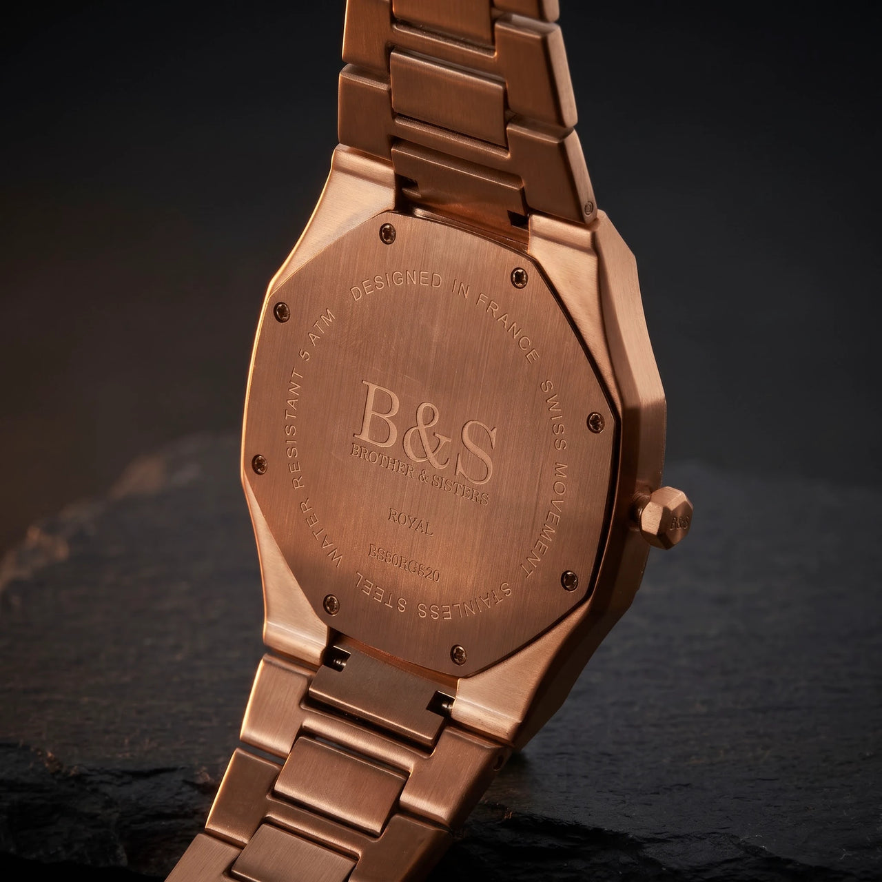 Royal men's watch, case back view – Brother & Sisters (SKU 01122019-royal)