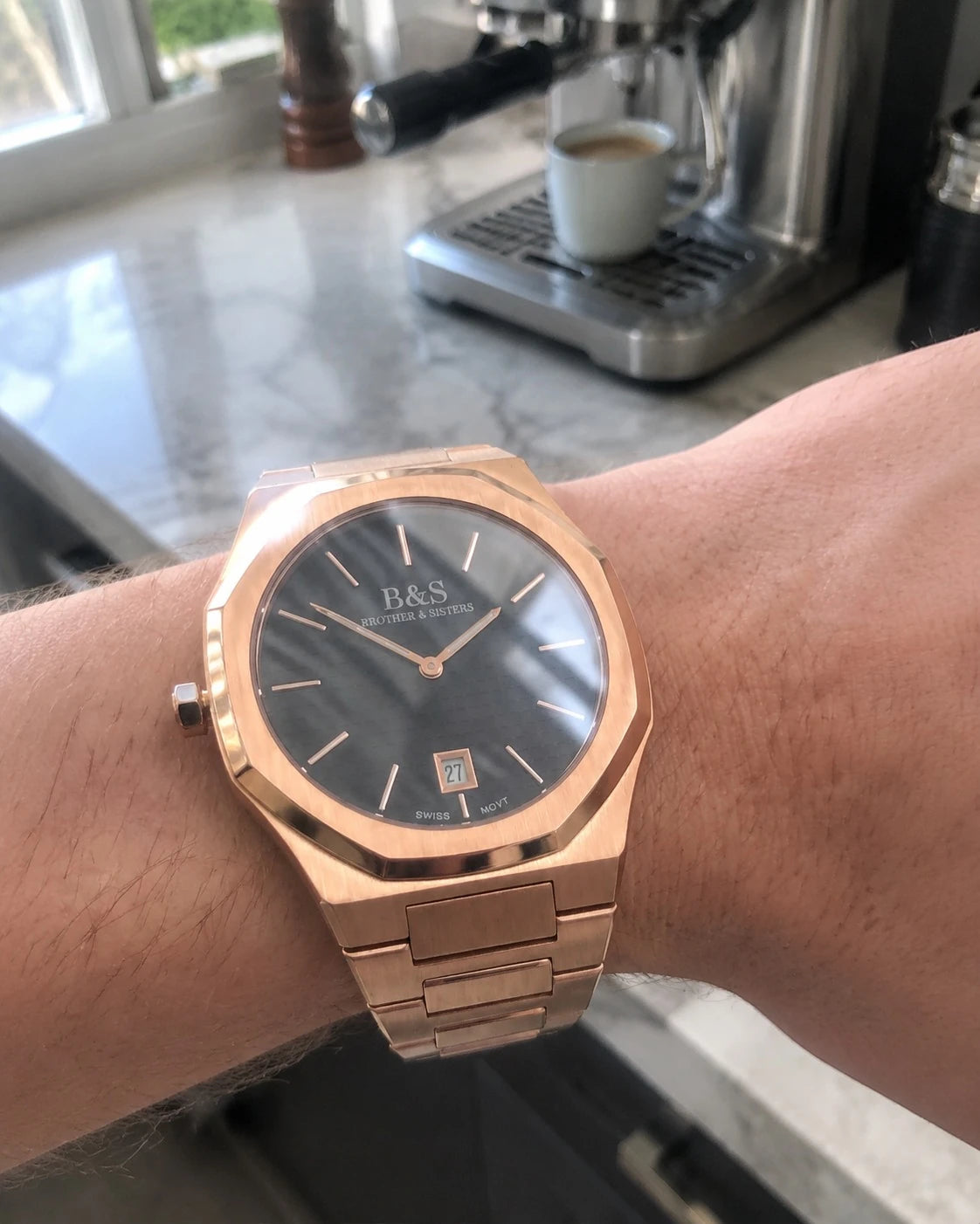 Royal men's watch, close-up on the wrist – Brother & Sisters (SKU 01122019-royal)
