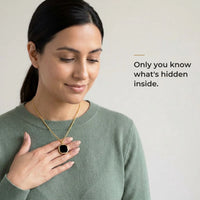 Thumbnail for Woman wearing the black gold octagon pendant, only she knows the photo inside | SKU: TPH-OCTN-GOLD