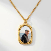 Thumbnail for Secret Oval Photo Necklace in gold, black oval pendant turning into a hidden photo when warmed | SKU: TPH-OVLN-GOLD
