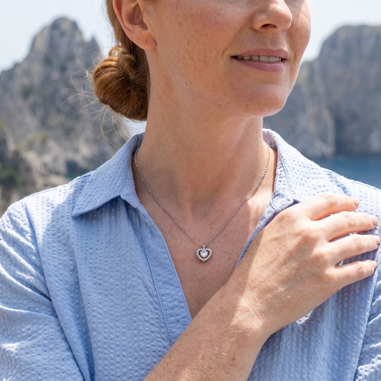 Heart necklace — worn on a getaway, silver | SKU: 505744