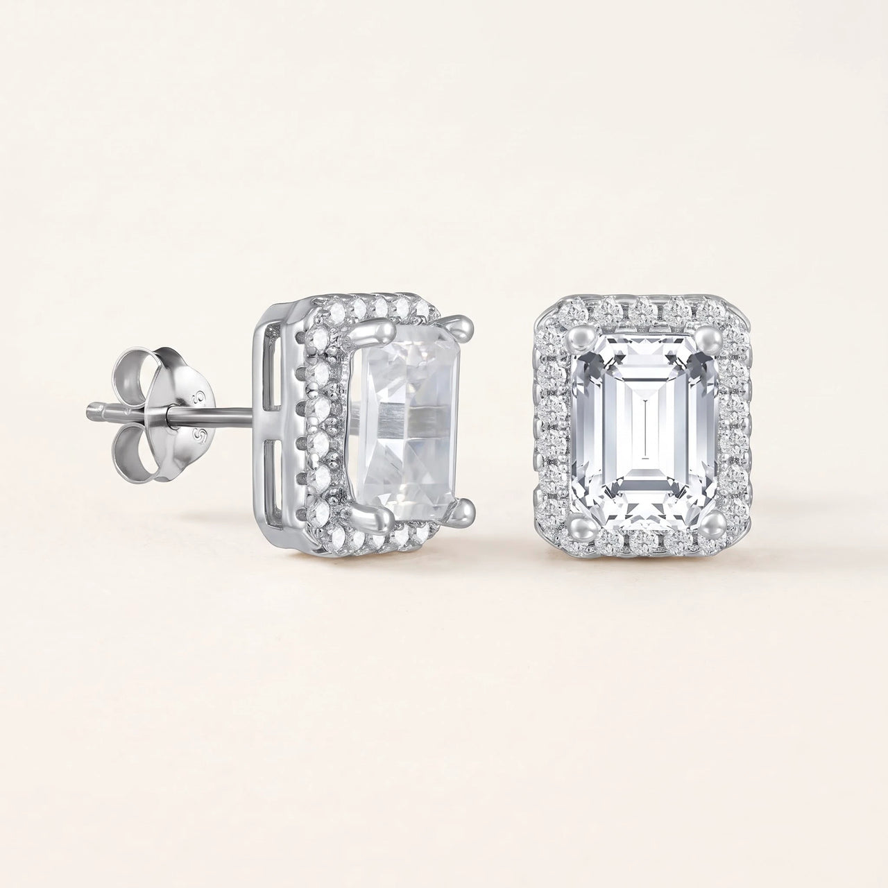 Emerald cut earrings — product photo on a white background, silver | SKU: 22683128