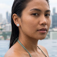 Thumbnail for Silver stud earrings worn in the water, waterproof stainless steel | SKU: 505185-white
