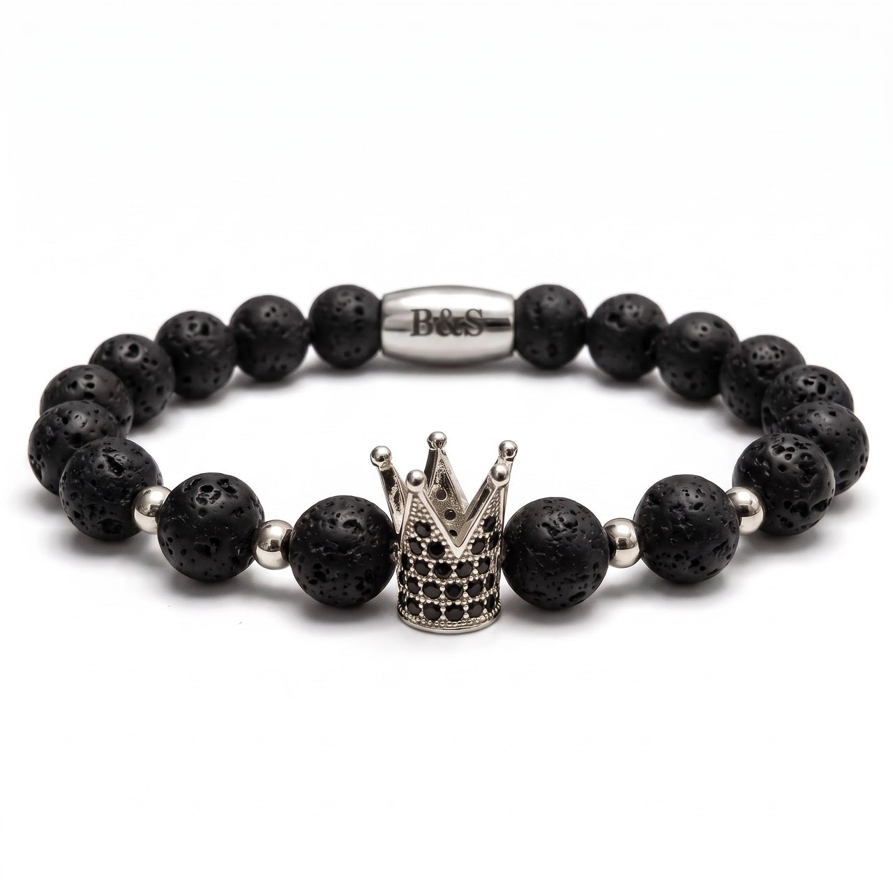 White Gold Crown with Volcanic Stones – studio packshot | Brother & Sisters | SKU: 22068514-silver-XS-14-15, 22068514-silver-S-16-17, 22068514-silver-M-18-19, 22068514-silver-L-20-21, 22068514-silver-XL-22-23