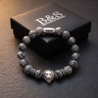 Thumbnail for White Gold Lion & Grey Stones Bracelet – in the Brother & Sisters gift box | Brother & Sisters | SKU: 20866222-silver-XS-14-15, 20866222-silver-S-16-17, 20866222-silver-M-18-19, 20866222-silver-L-20-21, 20866222-silver-XL-22-23